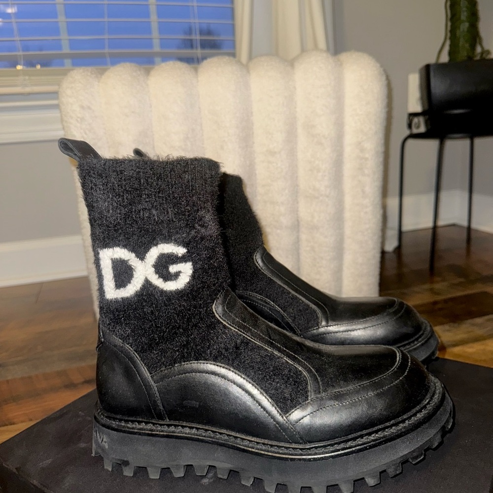 Dolce & Gabbana Black Wool and Leather Boots